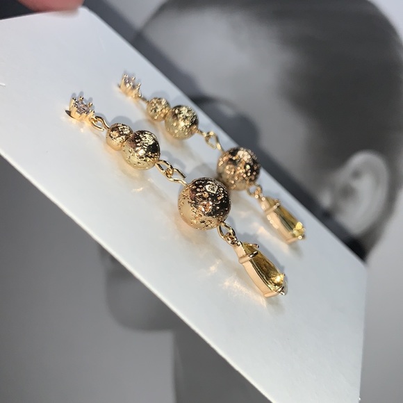 Sheer Yellow Teardrop Faceted Drop Dangle w Gold Semi Precious Lava Bead on CZ - Picture 10 of 16